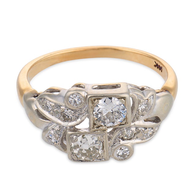 Mid-Century Modern Mid 20th Century Retro Old Cut Diamond 14k Two Tone Gold Ring, Size 6.75 For Sale - Image 3 of 7