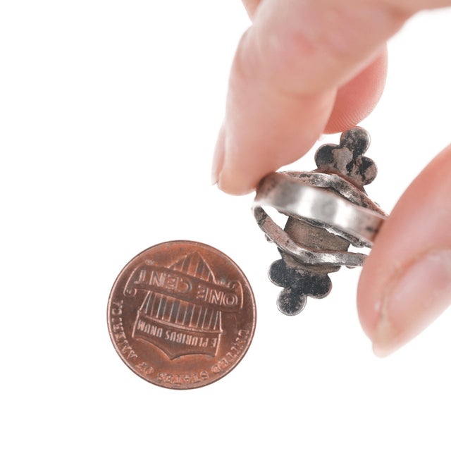 Early 20th Century sz5.5 20's-30's Zuni Whirling log silver and turquoise ring For Sale - Image 5 of 7