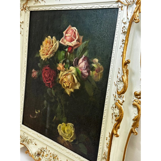 1920s British Oil Painting Flowers Garden Roses Signed Ernest Higgins Rigg Staithes Group Framed For Sale - Image 5 of 12