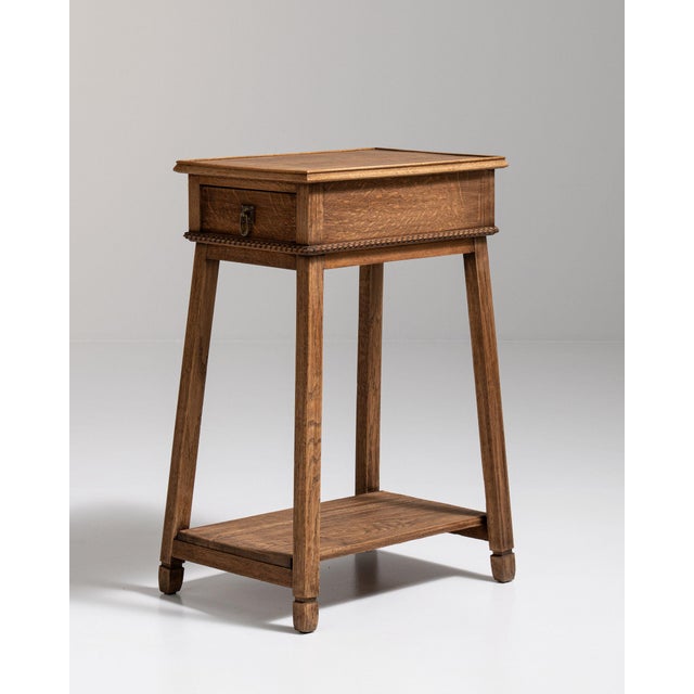 1910-1919 France Warm Honey Oak Slender Oak Pedestal Side Table For Sale - Image 11 of 11