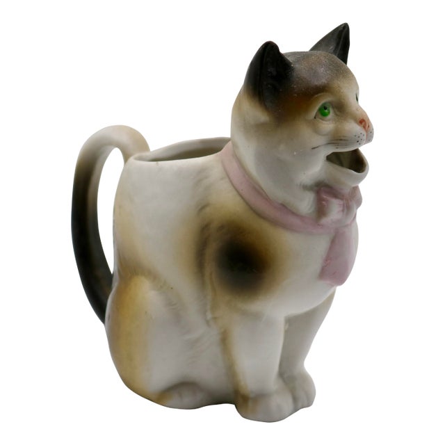 1920s German Schafer & Vater Figural Porcelain Cat Creamer Pitcher For Sale