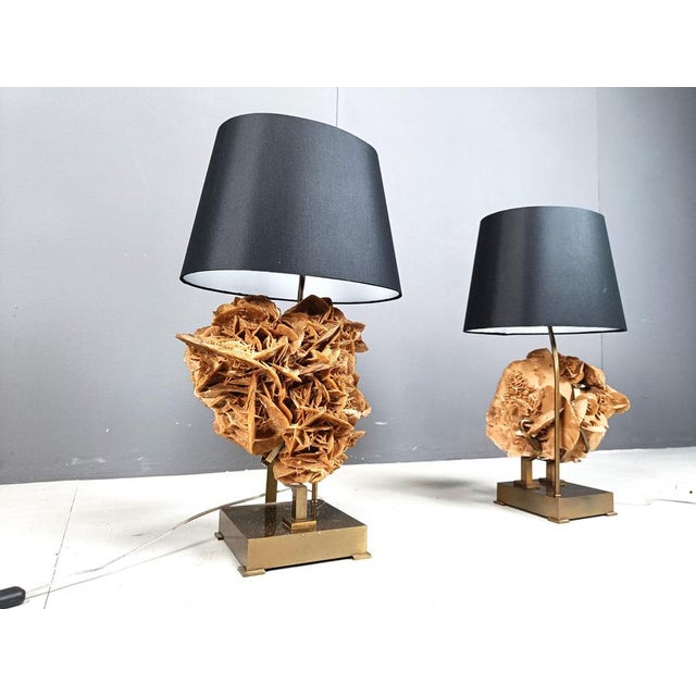 Stone Rose and Brass Table Lamps, 1970s, Set of 2 For Sale - Image 6 of 12