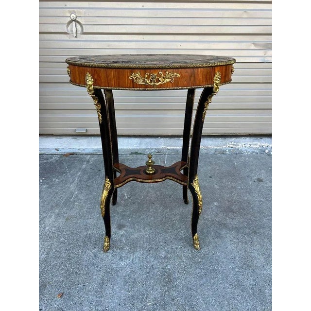 19th Century French 19th Century Louis XV Style Kingwood and Marquetry Inlaid Ormolu Mounted Side Table. For Sale - Image 5 of 11