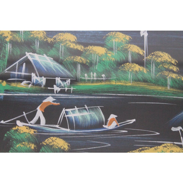 Japanese Vintage Hand-Painted Japanese Landscape Artwork on Silk For Sale - Image 3 of 7