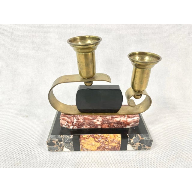 1920s French Art Deco Brass and Marble Candleholder, 1920s For Sale - Image 5 of 12