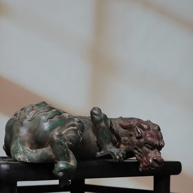 Chinese Vintage Gilt Bronze Mythical Beast Figure – Water-Absorbing Beast (Xishui Shou) For Sale - Image 3 of 9