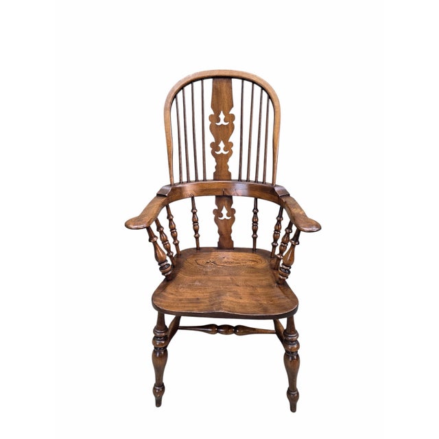 Brown Antique Victorian Yew Wood Broad Arm Windsor Chairs – Pair For Sale - Image 8 of 8