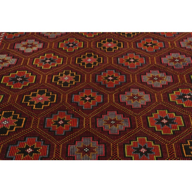 Traditional Vintage Chaput Kilim Rug in Red, Gold & Brown Geometric Honeycomb Pattern For Sale - Image 3 of 7