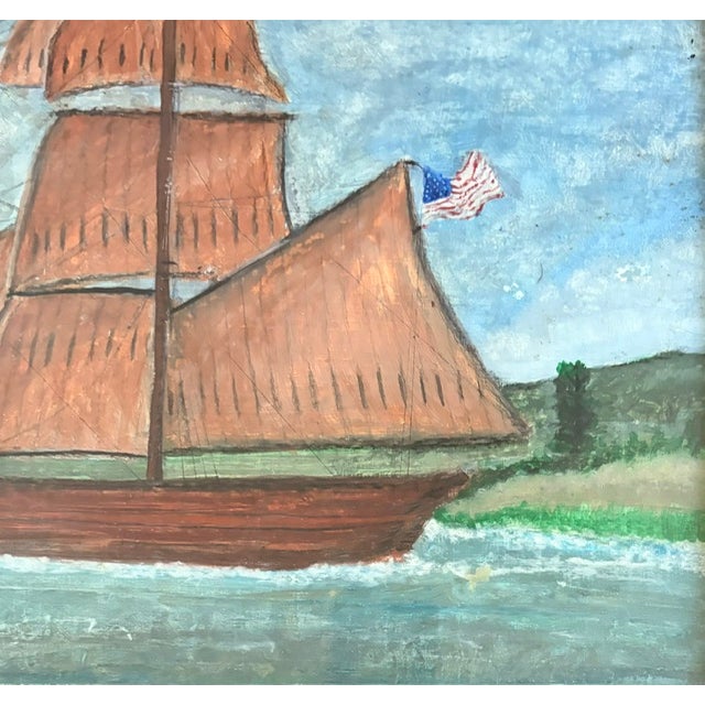 American Antique American Folk Art Painting - Clipper Ship With an American Flag For Sale - Image 3 of 10