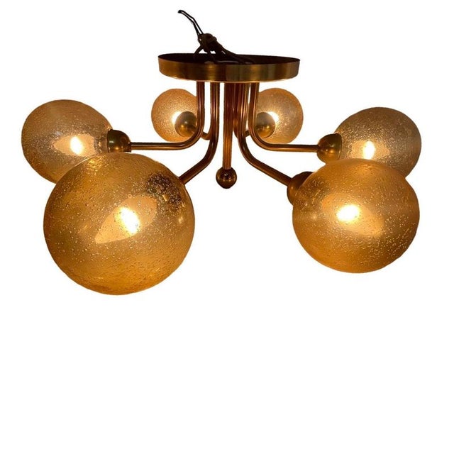 Mid Century Modern / Atomic Age Sputnik Pendant Lamp with 6 Patterned Glass Shades from VEB Germany For Sale - Image 11 of 11