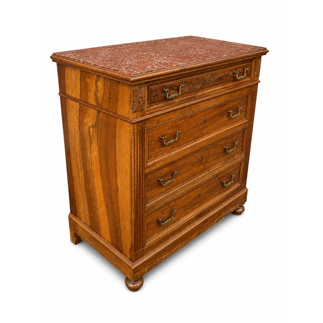 Wood Neo-Renaissance Henri II Commode with Red Marble Top, 1960s For Sale - Image 7 of 8