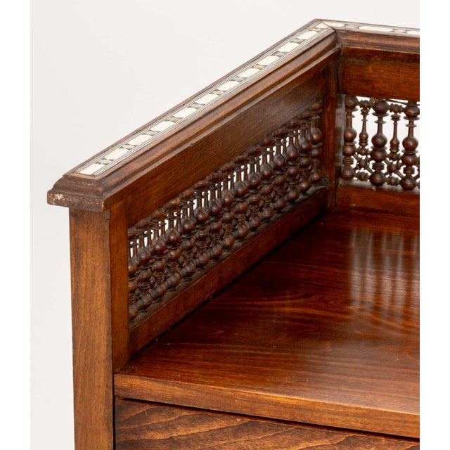 Pair of Syrian Bone Inlay Walnut Corner Chairs For Sale - Image 4 of 8
