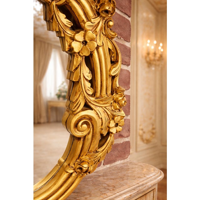 1900s European Rococo Gold Beech Console Wall Mirror - 1 Pc For Sale - Image 6 of 16