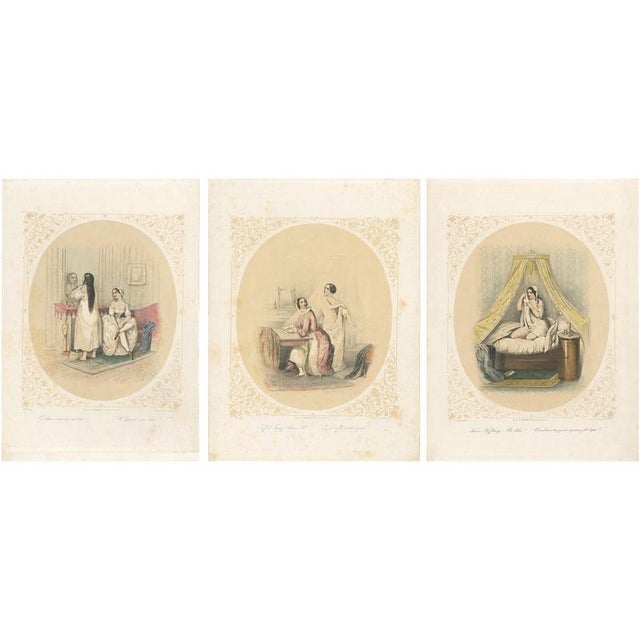 Bülow, Set of Three Erotic Boudoir Lithographs, 1850, Lithograph For Sale - Image 13 of 13