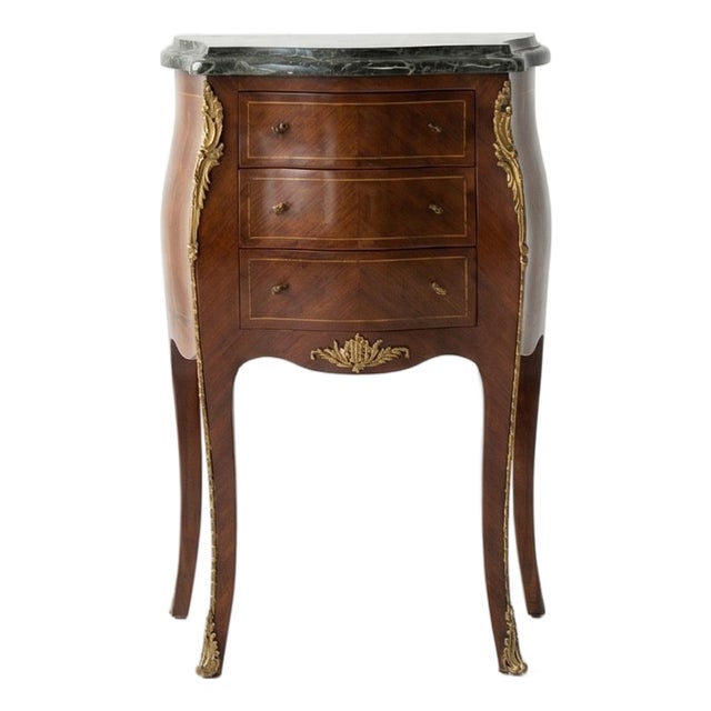 1900-1909 French Louis XV-Style Rosewood Marquetry Bombe Nightstand For Sale