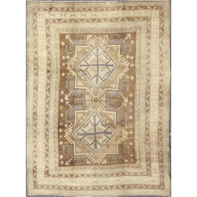Vintage Turkish Oushak in Light Brown, Camel, Blue/Lavender and Cream 6′7″ × 8′7″ For Sale - Image 10 of 10