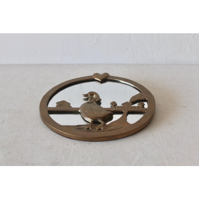 Vintage Brass Round Wall Mirror Duck Farmhouse Details For Sale - Image 4 of 9
