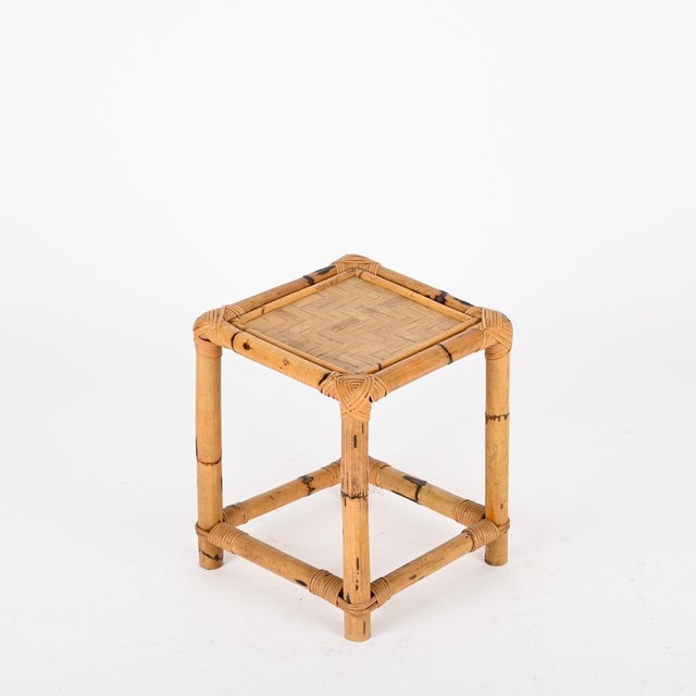 Square Side Table in Wicker and Rattan from Vivai Del Sud, Italy, 1970s For Sale - Image 8 of 11