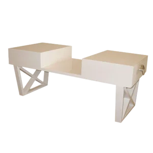 Vintage White Lacquered Over Wood With Nickel Silver Pulls X Frame Cocktail Table Mid Century Modern