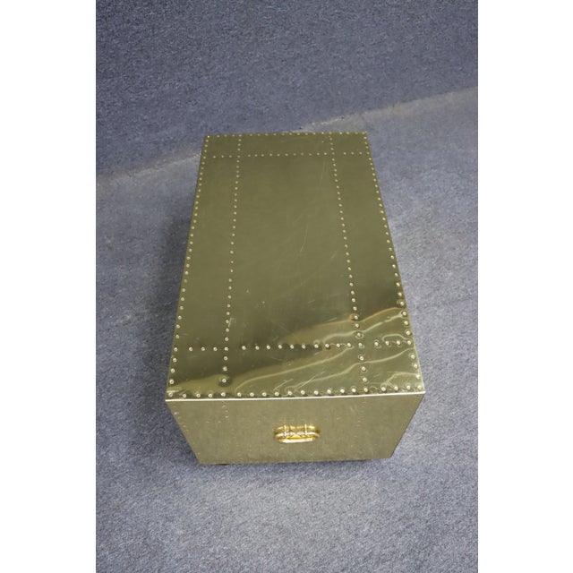 Sarreid Brass Clad Campaign Style Two-Drawer Chest For Sale - Image 15 of 16