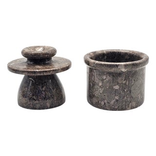 Polished Marble Butter Container With Lid, Stone Kitchen Vessel, 4.25" For Sale