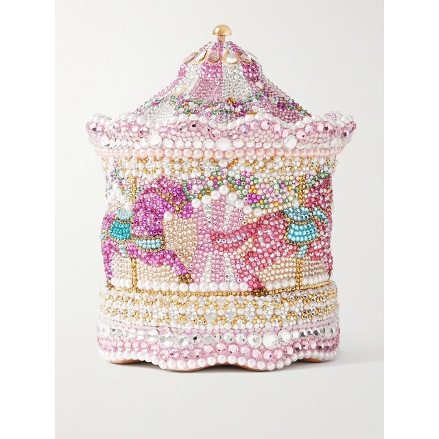 2025 Judith Leiber Carousel Pink Ponies Crystal Minaudiere Evening Shoulder Lutchiti Bag For Sale In Los Angeles - Image 6 of 10