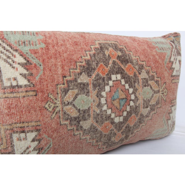 Art Deco Handwoven Anatolian Rug Pillow – Faded Peach & Earthy Tones -16'' X 24'' For Sale - Image 3 of 10