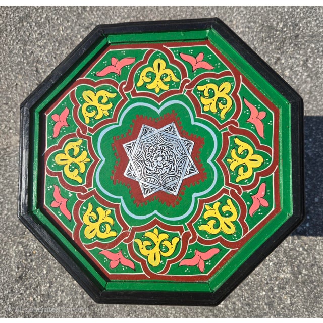 Moroccan Green Moroccan Hand-Painted Accent Table For Sale - Image 3 of 6
