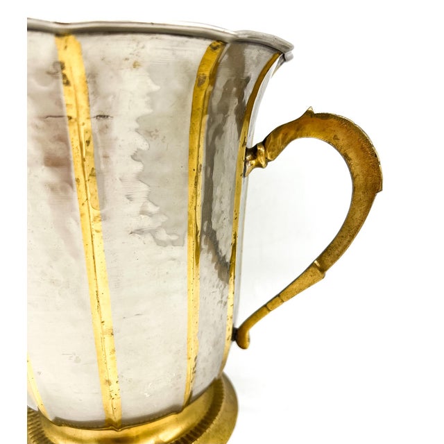 Hollywood Regency Vintage Hammered Brass & Silver Tone Double Handle Cachepot / Wine Cooler – Hollywood Regency / Neoclassical For Sale - Image 3 of 13