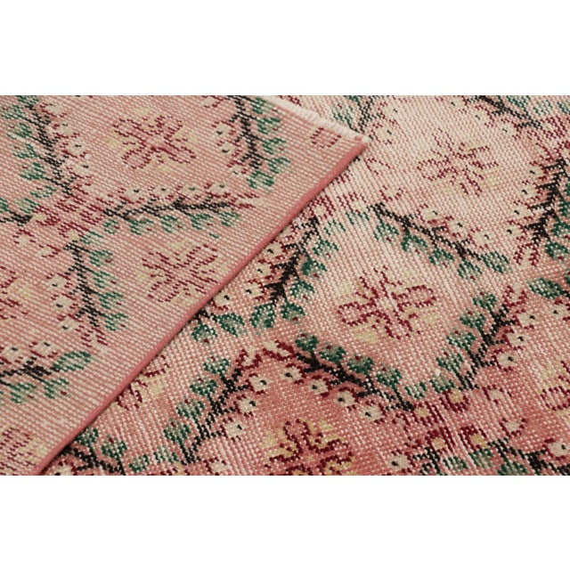 Textile Vintage Distressed Rug, Pink and Green Geometric Floral Pattern - Rug & Kilim For Sale - Image 7 of 7