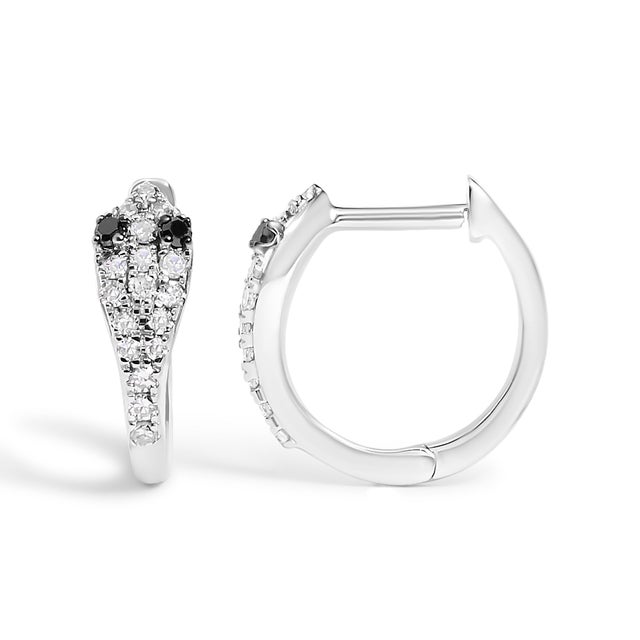 Contemporary 10K White Gold 1/5 Cttw Diamond Snake Eyes Huggy Hoop Earrings For Sale - Image 3 of 5