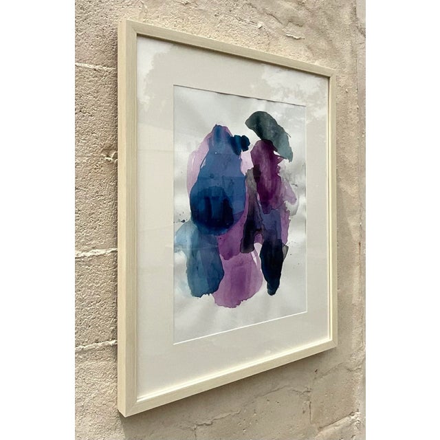 A stunning vintage Boho original watercolor on paper. A chic Abstract composing in brilliant colors. Signed en verso....
