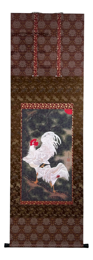 Decorative Japanese Panel with Roosters, 1980s