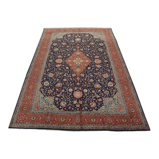 Sarouk Rug 10′ X 13’5” Blue Wool Vintage Traditional Hand-Knotted Carpet For Sale