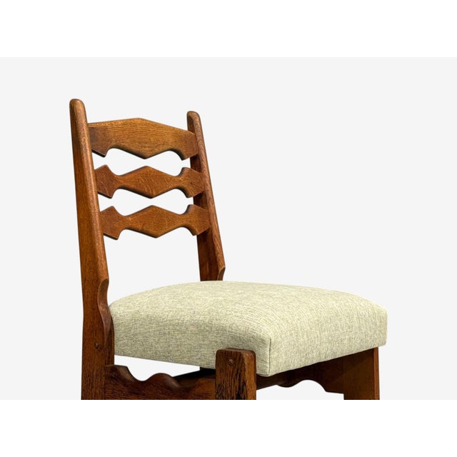 Guillerme & Chambron, Dining Chair, Oak, Green Fabric, France, 1950s For Sale In New York - Image 6 of 9