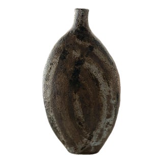 Vintage Studio Hand Thrown Pottery Sculptural Vase — Smoky Reduction‑Fired Stoneware for Organic Modern, Minimalistic, & Modern Decor For Sale