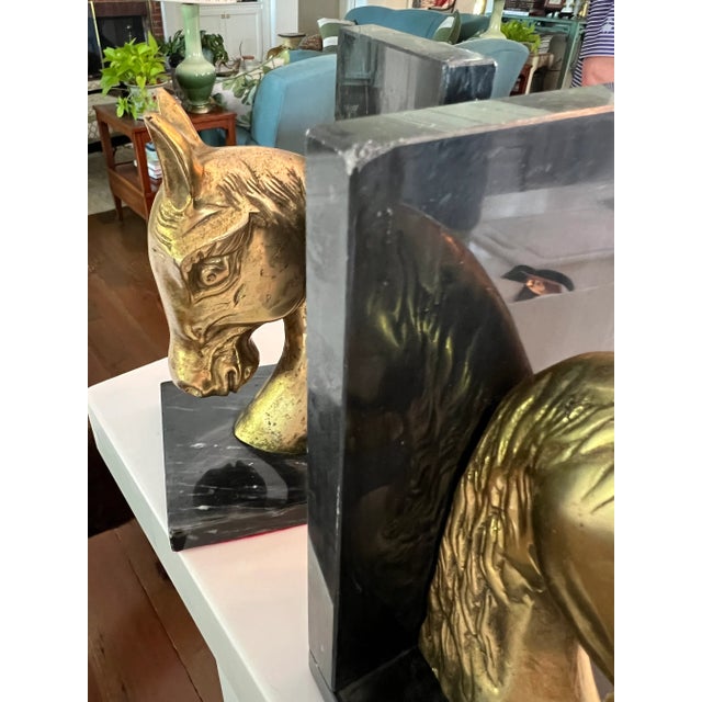 Metal Mid-Century Brass and Marble Horse Bookends, a Pair For Sale - Image 7 of 10
