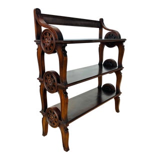 Vintage Sarried Ltd Three Tiered Mahogany Dumb Waiter Bookcase Etergere For Sale
