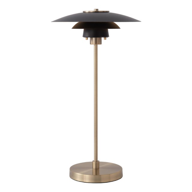 Rancho Mirage Table Lamp 29" H - Black/Gold Leaf Shade, Weathered Brass, Dimmable, Bulb Included For Sale