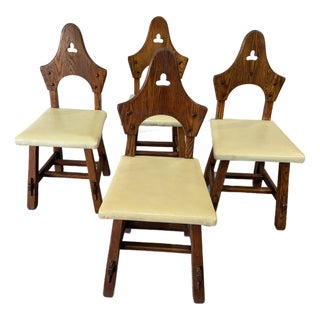 Late 20th Century Brutalist Arts and Crafts Keyhole Dining Chairs, Set of 4 For Sale