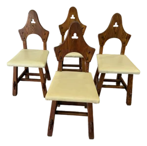 Late 20th Century Brutalist Arts and Crafts Keyhole Dining Chairs, Set of 4