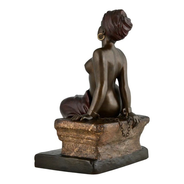Metal Art Nouveau Metal Sculpture of Seated Girl by Emmanuel Villanis, 1900 For Sale - Image 7 of 11