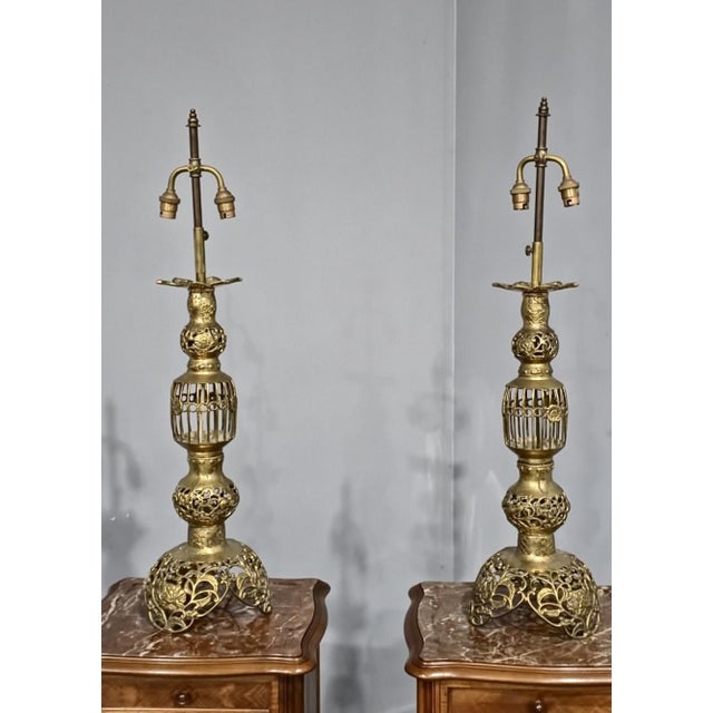 Large French Brass Candlesticks, 1910s, Set of 2, in Good conditions. Designed 1890 to 1919