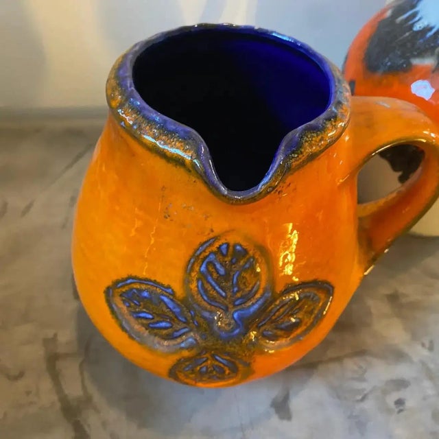 Burnt Orange Two 1970s Mid-Century Modern Fat Lava Ceramic German Jugs For Sale - Image 8 of 11
