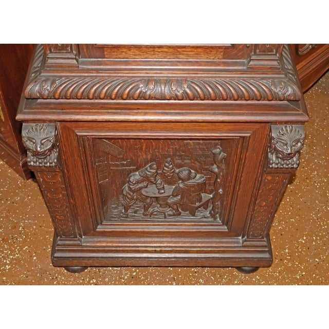 ​​19th Century Tiger Oak Figural Carved Tall Case Grandfather Clock W&h Movement For Sale In New York - Image 6 of 17