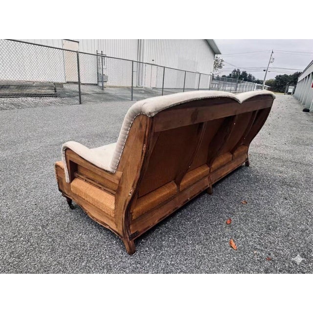 Restoration Hardware Deconstructed English Roll Arm Solid Wood and Begin Linen Sofa From Retired Restoration Hawrdware Collection For Sale - Image 4 of 5