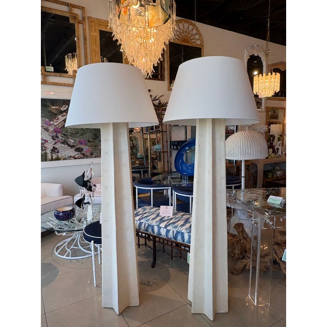 1970s Michael Taylor Monumental Pair 1970s Plaster Stone Floor Lamps Newly Wired For Sale - Image 5 of 13