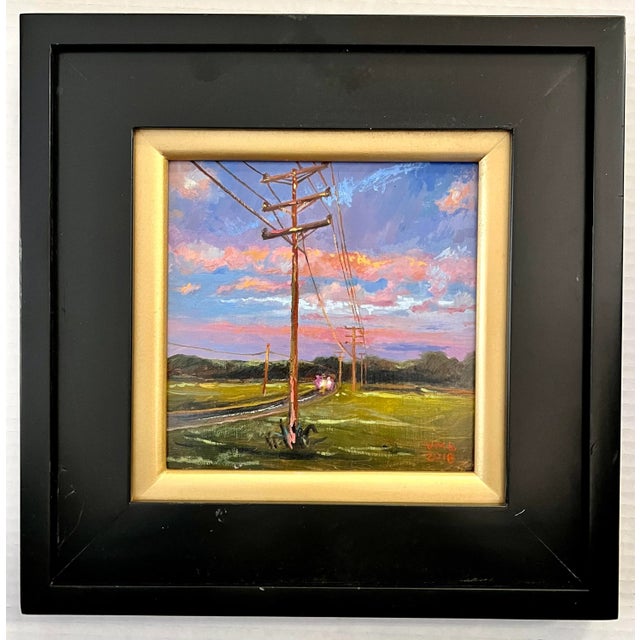 2020s Down the Road at Sunset Original Oil Painting Signed For Sale - Image 5 of 5