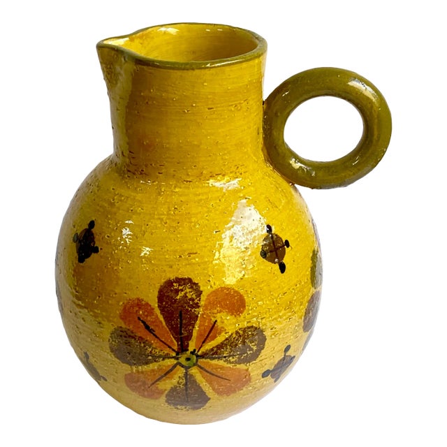 Mid Century Bitossi Italy Large Yellow Ceramic Jug Pitcher For Sale