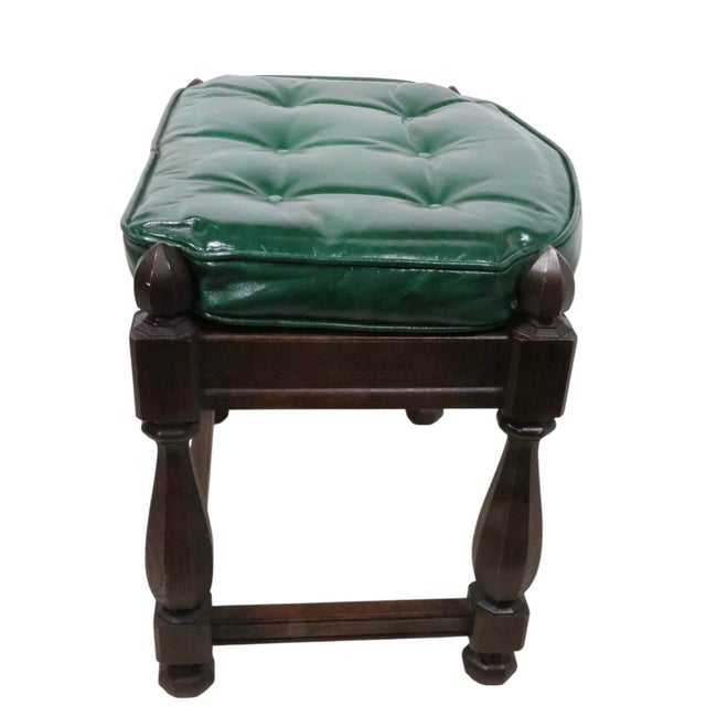 Tudor Style Wood and Leather Footrest Stool Ottoman For Sale - Image 11 of 12